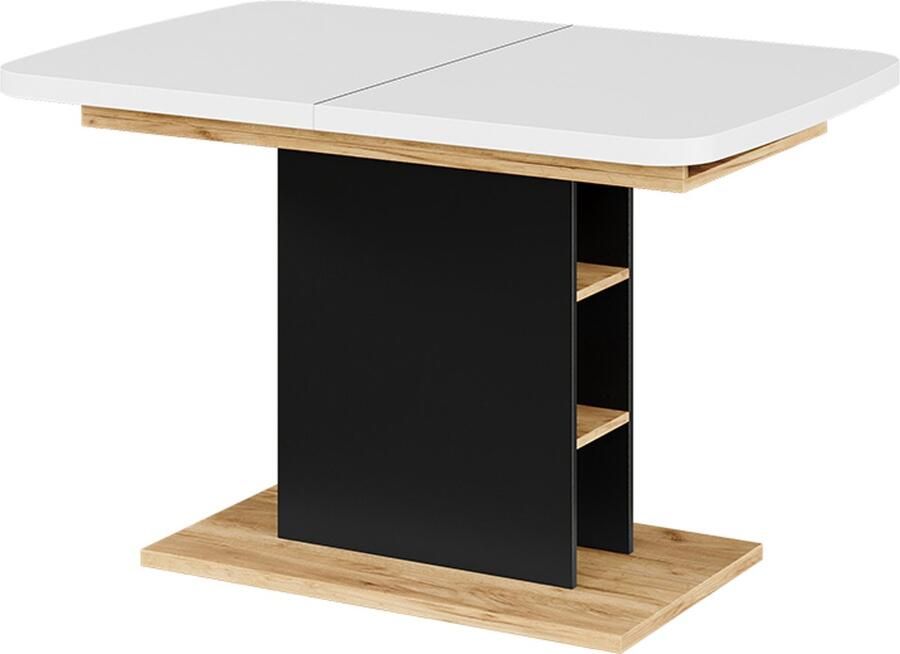 Vicco Fenaro Eettafel – 120 x 80 cm met open compartimenten Wit Zwart Goudkraft Eiken