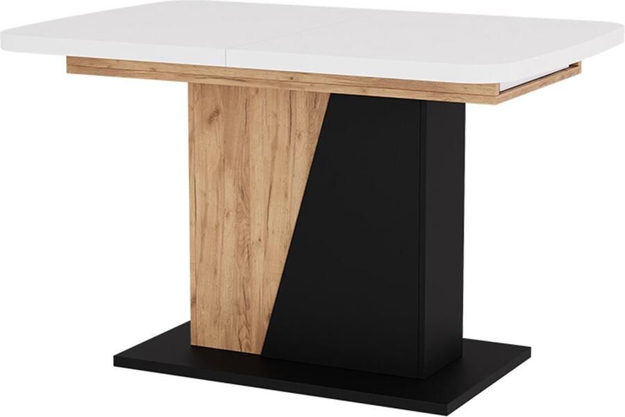 Vicco Fenaro Eettafel – 120 x 80 cm uitschuifbaar Wit Zwart Goudkraft Eiken