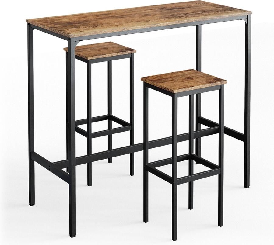 Vicco Fyrk Bartafel set – 120 x 50 cm met 2 barkrukken Antiek hout met 2 barkrukken