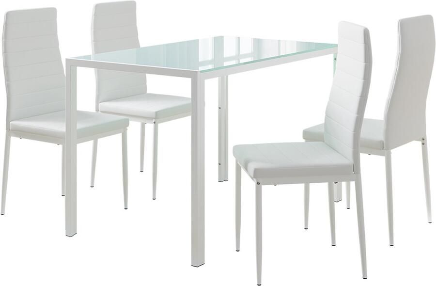 Vicco Grand Eettafel set – 120 x 75 cm met 4 stoelen Wit met 4 stoelen
