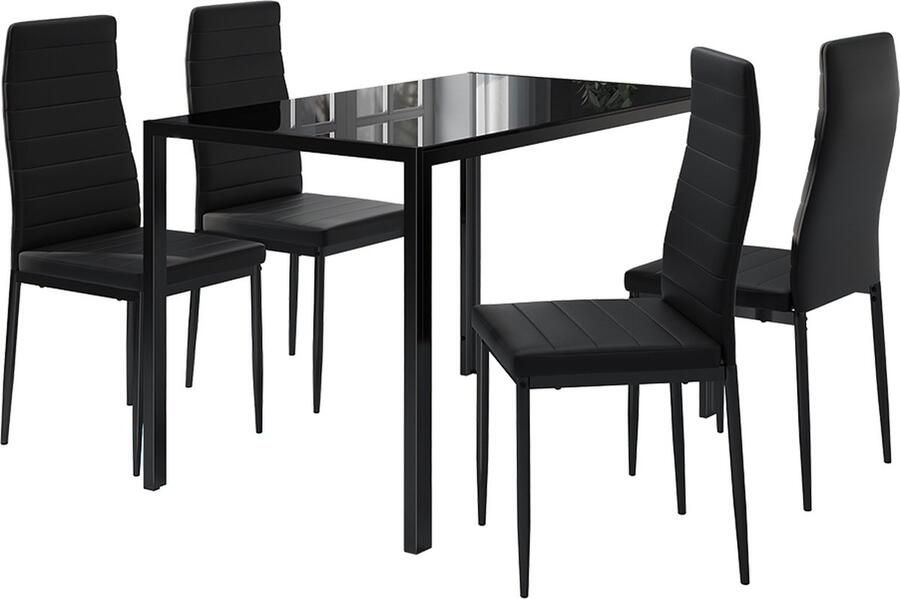 Vicco Grand Eettafel set – 120 x 75 cm Set van 4 Zwart Set van 4
