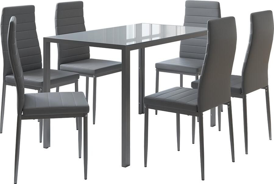 Vicco Grand Eettafel set – 120 x 75 cm Set van 6 Grijs Set van 6