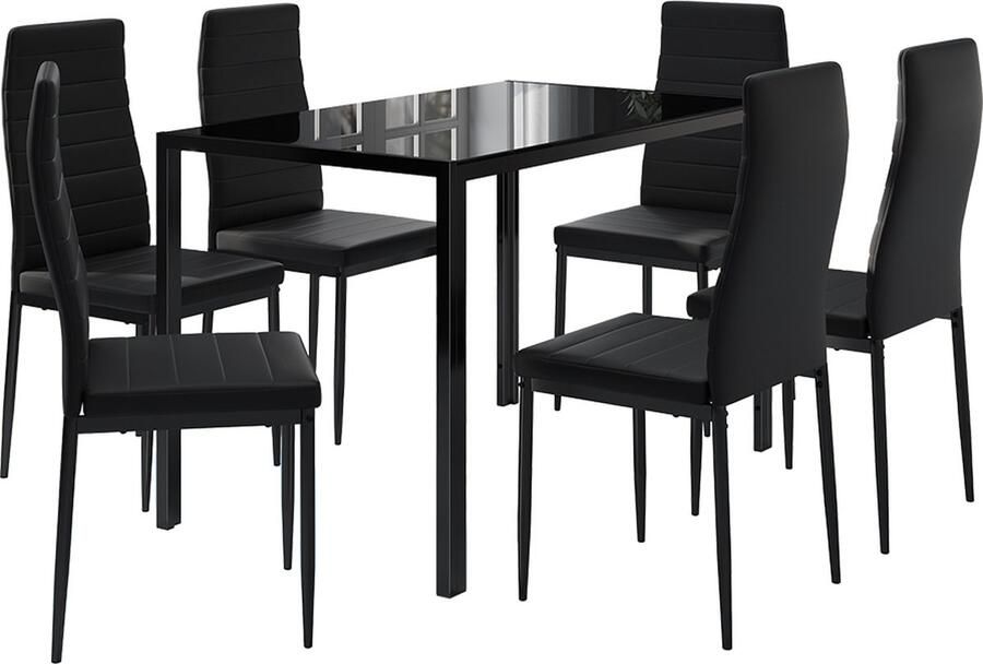 Vicco Grand Eettafel set – 120 x 75 cm Set van 6 Zwart Set van 6