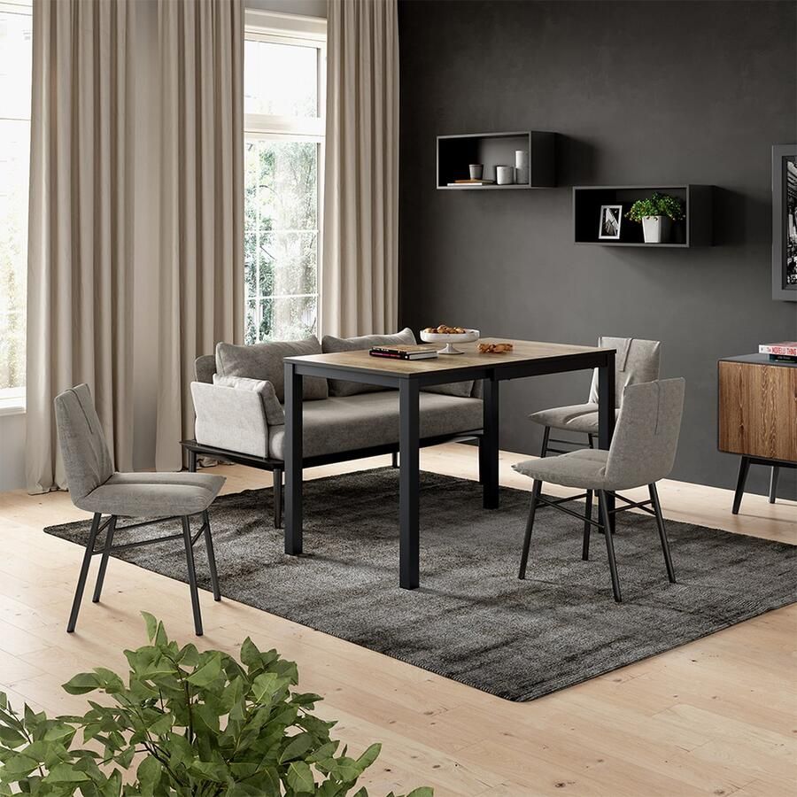 Vicco Granny Eettafel – 120 x 70 cm Uitschuifbaar Eik rustiek antraciet Uitschuifbaar - Foto 2
