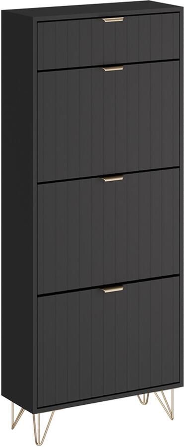 Vicco Helge Schoenenkast – 60 x 145 cm 3 compartimenten Zwart 3 compartimenten