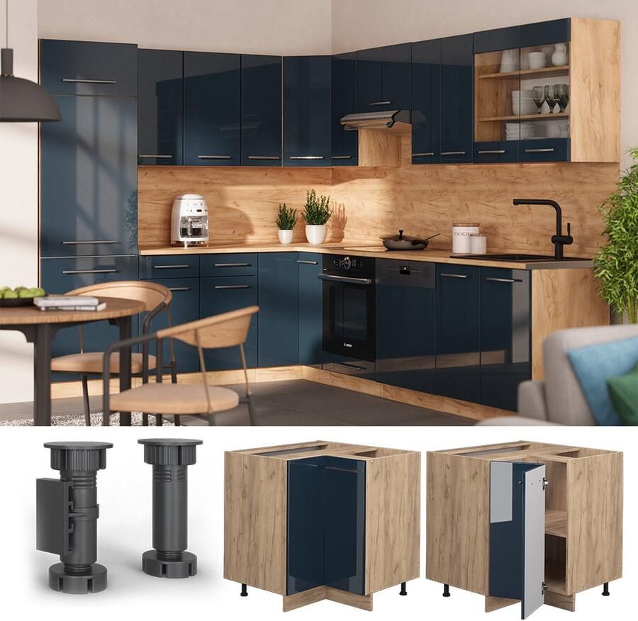 Vicco Fame-Line Keuken Keukenkasten – 80.5 cm zonder werkblad Donkerblauw hoogglans zonder werkblad