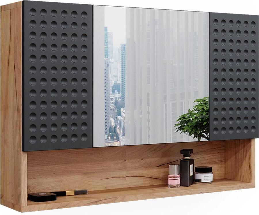 Vicco Badkamerspiegelkast Irma Gestippeld antraciet Krachtige eik goud 80.1 x 55 cm