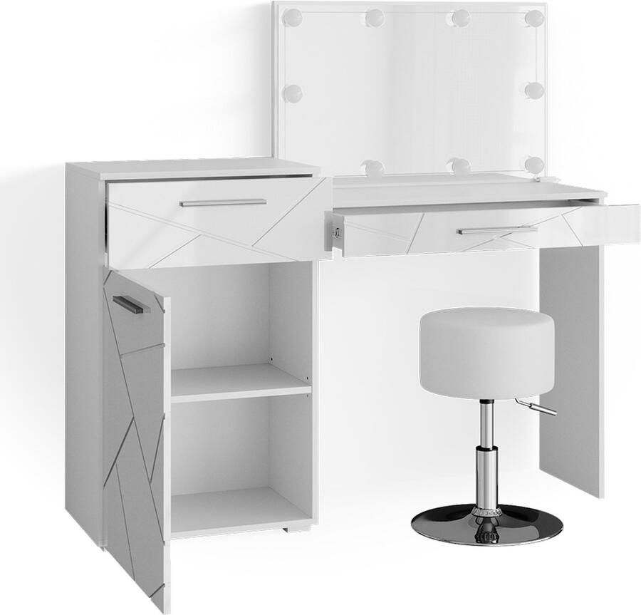 Vicco Irma Make-uptafel set met kruk – 39 cm met LED-verlichting en kruk Wit met LED-verlichting en kruk