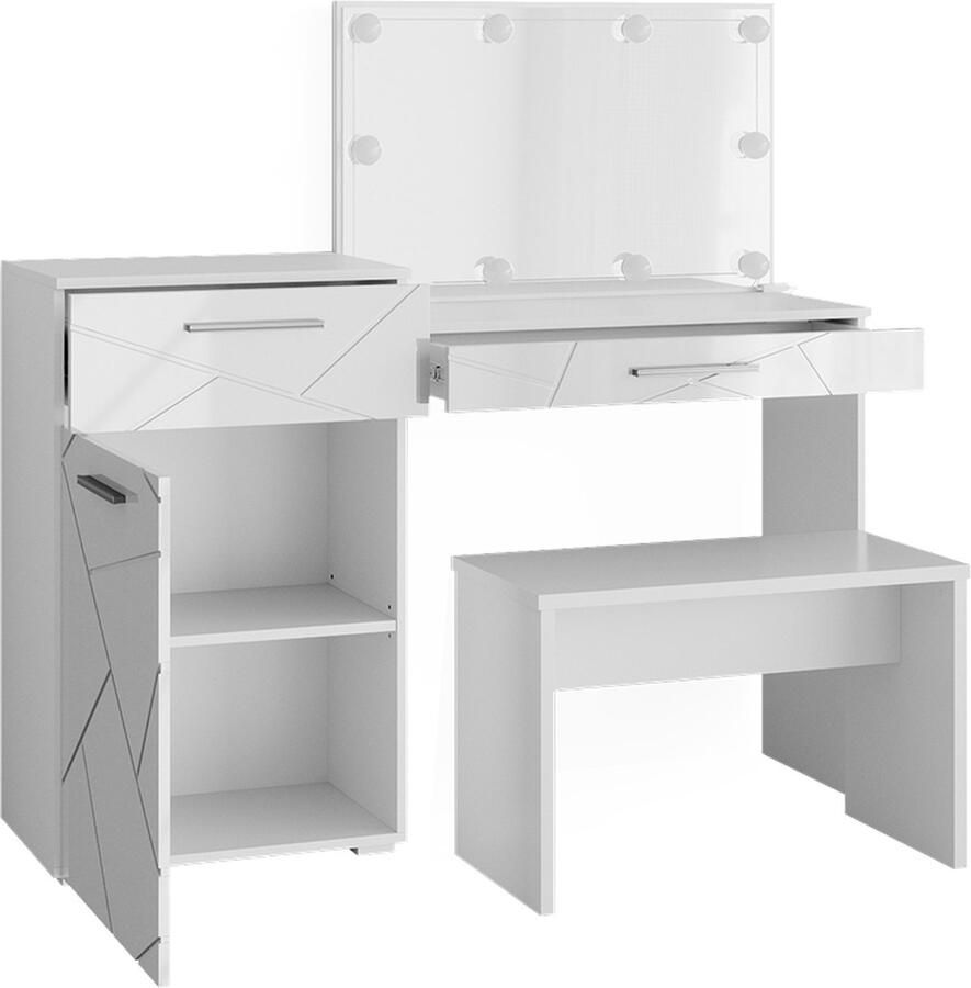 Vicco Irma Make-uptafel set met kruk – 135 cm met LED-verlichting en bankje Wit met LED-verlichting en bankje