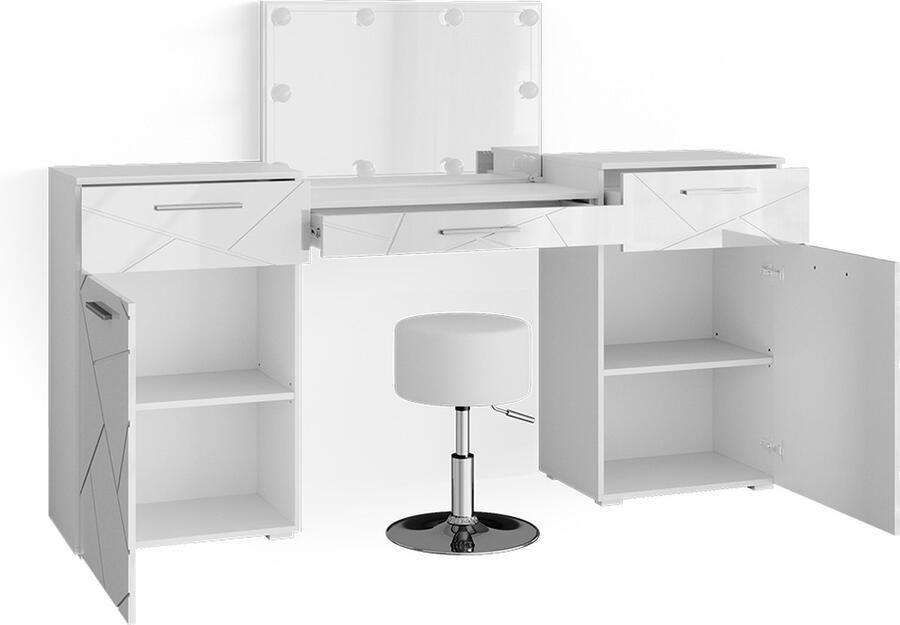 Vicco Irma Make-uptafel set met kruk – 39 cm met LED-verlichting en kruk Wit met LED-verlichting en kruk