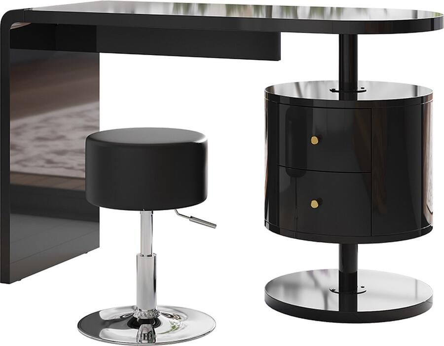 Vicco Lara Kaptafel – 120 cm met kruk Zwart hoogglans met kruk