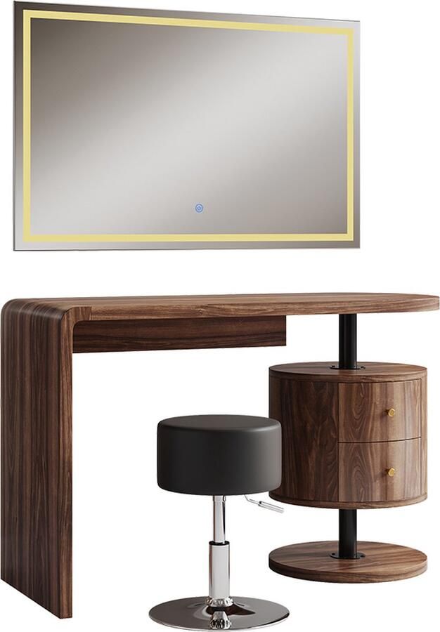 Vicco Lara Kaptafel – 120 cm met LED-spiegel en kruk Eiken rustiek met LED-spiegel en kruk