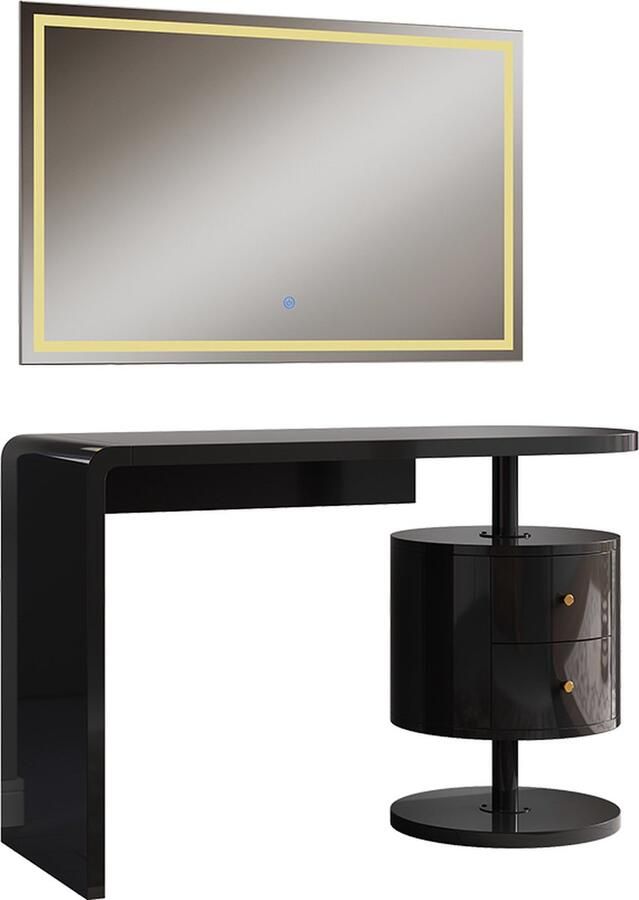 Vicco Lara Beautytisch met licht – 120 cm met LED-spiegel Zwart hoogglans met LED-spiegel