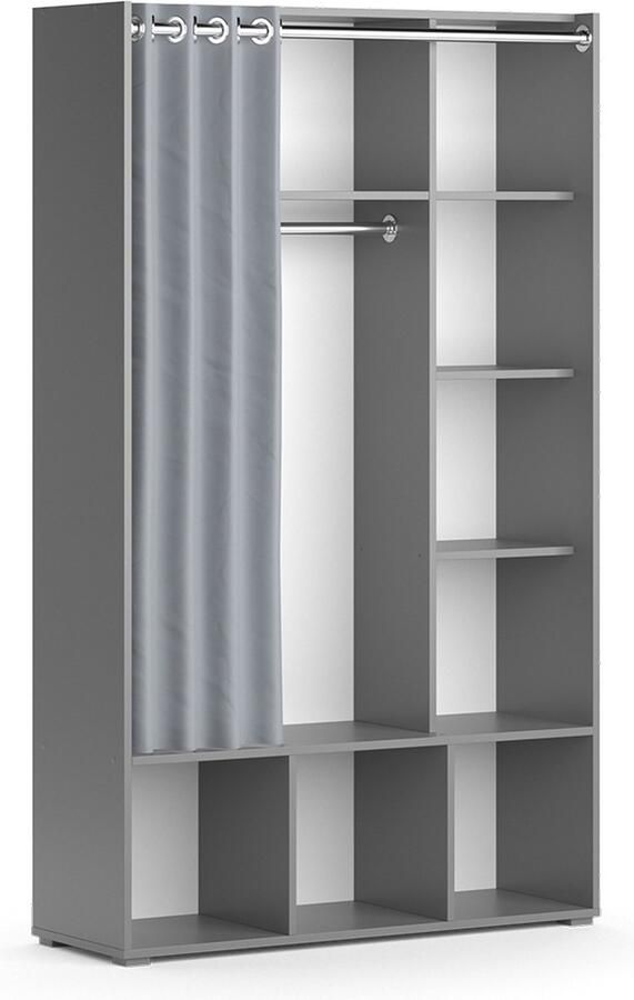 Vicco Luigi Kinderkledingkast – 105.8 x 178.1 cm met gordijn kledingroede Grijs met gordijn kledingroede