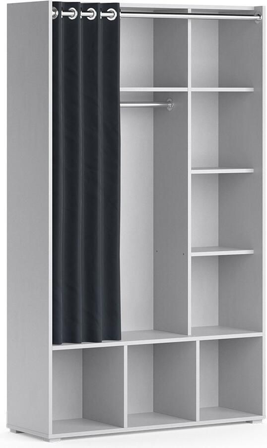 Vicco Luigi Kinderkledingkast – 105.8 x 178.1 cm met gordijn kledingroede Lichtgrijs met gordijn kledingroede