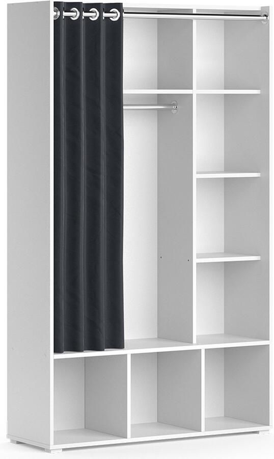 Vicco Luigi Kinderkledingkast – 105.8 x 178.1 cm met gordijn kledingroede Wit met gordijn kledingroede