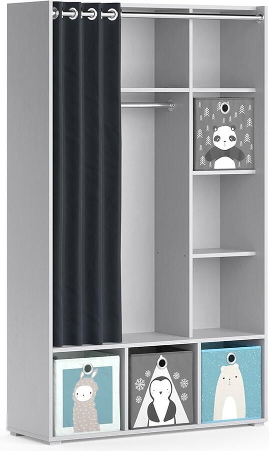 Vicco Luigi Kinderkledingkast – 38 x 178.1 cm Met vouwboxen (grijs) Lichtgrijs Met vouwboxen (grijs)