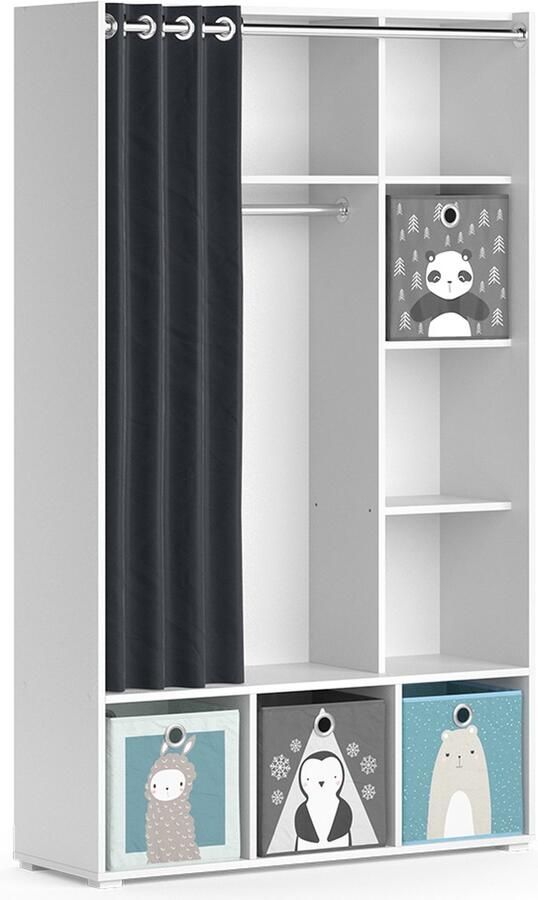 Vicco Luigi Kinderkledingkast – 38 x 178.1 cm Met vouwboxen (grijs) Wit Met vouwboxen (grijs)