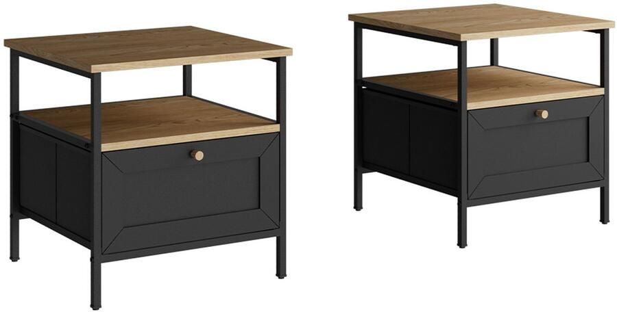 Vicco LunisNachtkastje – 45 x 47 cm Set van 2 Zwart Set van 2