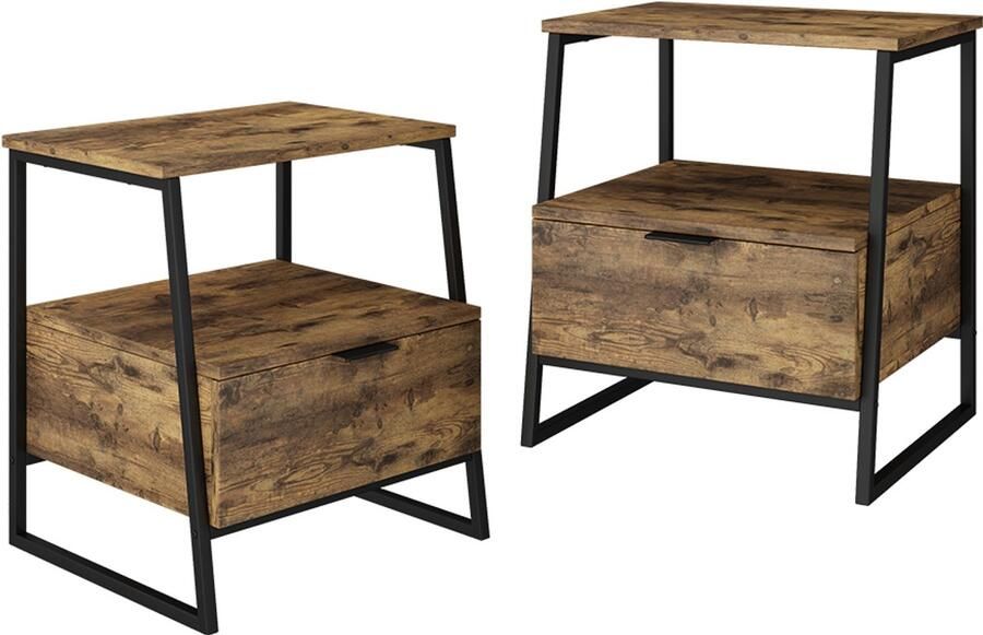 Vicco LunorNachtkastje – Set van 2 Eiken rustiek zwart Set van 2