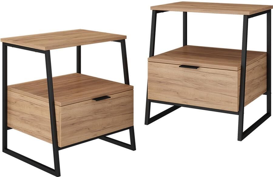 Vicco LunorNachtkastje – Set van 2 Goldkraft eik zwart Set van 2