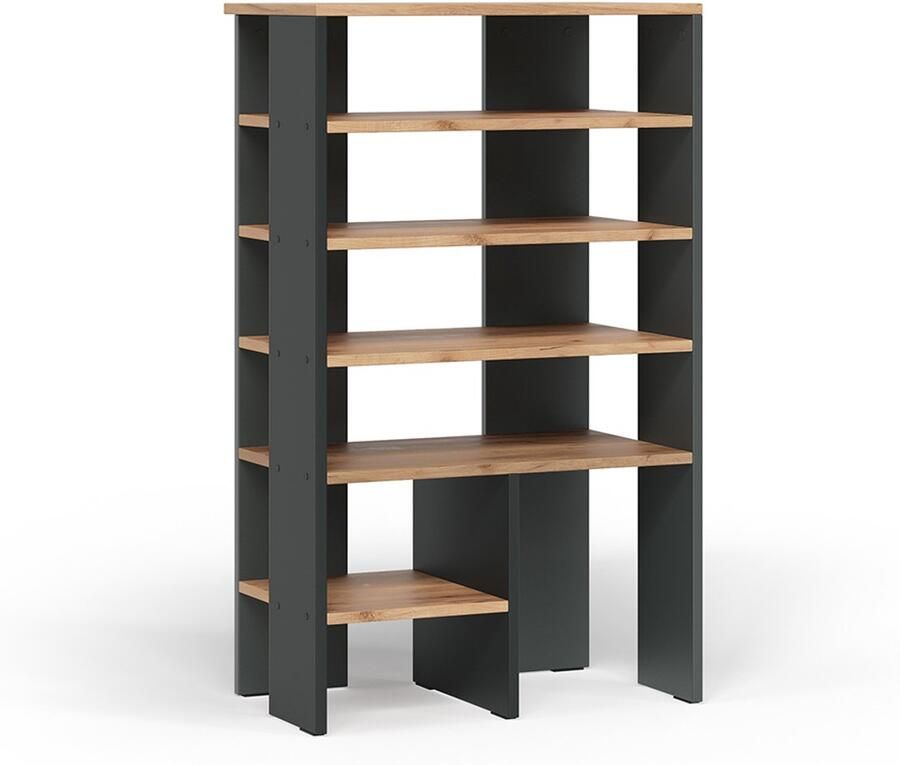 Vicco Marlon Schoenenkast – 60 x 100 cm met 5 compartimenten Antraciet gouden eik