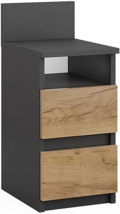 Vicco Monty De nachtkastje ladekast – 25 x 59.1 cm met 2 laden Antraciet gouden eik