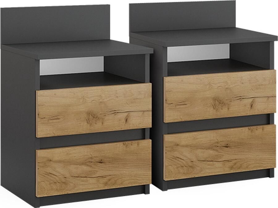 Vicco Monty Nachtkastje – 32.3 x 59.1 cm Set van 2 Antraciet Set van 2
