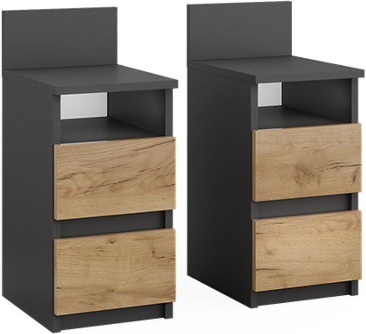 Vicco Nachtkastje Monty Antraciet gouden eik 25 x 59.1 cm Set van 2