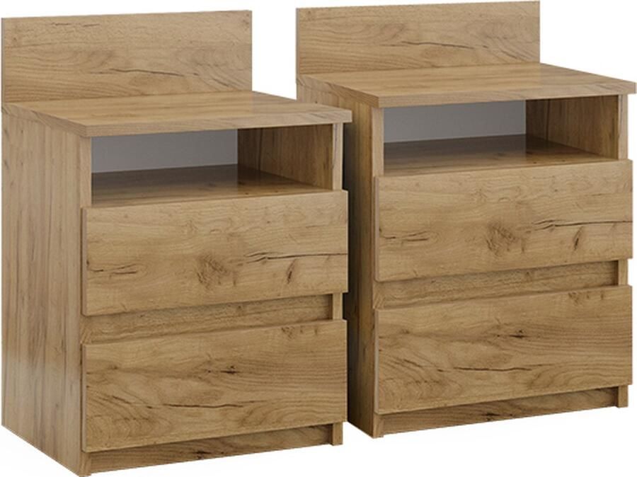 Vicco Monty Nachtkastje – 32.3 x 59.1 cm Set van 2 Krachtige eik goud Set van 2