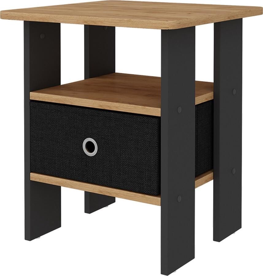 Vicco Nachtkastje Birma Zwart Krachtige eik goud 39.5 x 46 cm Enkel