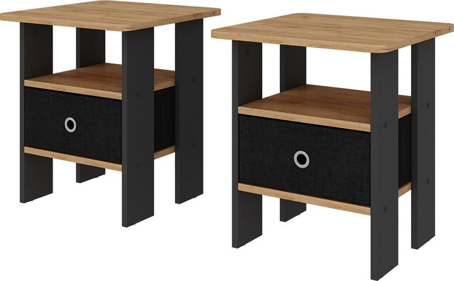 Vicco Nachtkastje Birma Zwart Krachtige eik goud 39.5 x 46 cm Set van 2