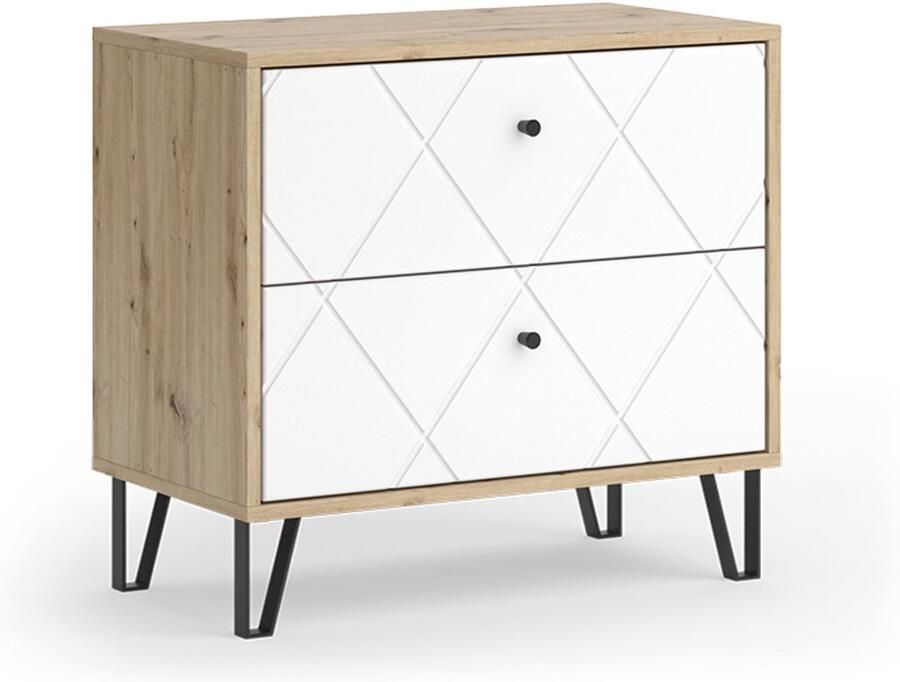 Vicco Nizza Nachtkastje – 66 x 60.2 cm met 2 lades Ambachtelijk Wit