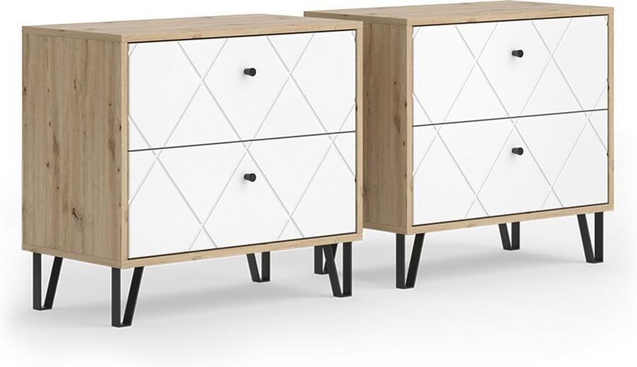 Vicco Nizza Nachtkastje – Set van 2 Ambachtelijk Wit