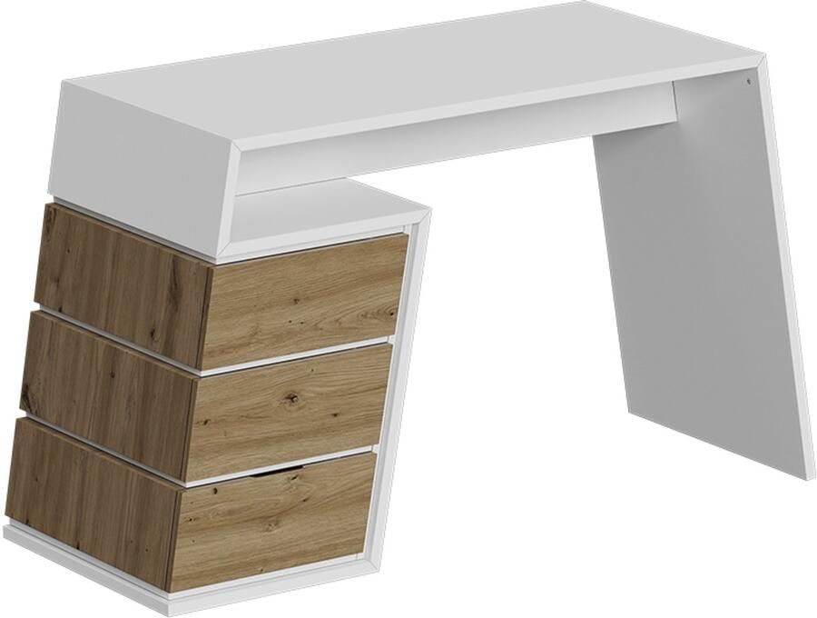 Vicco Okaro Bureau – 105 x 50 cm met 3 laden Wit eiken