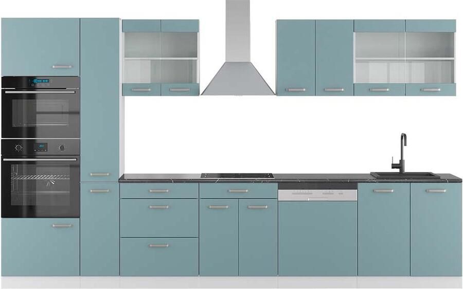 Vicco R-Line Complete keukeneenheid – 350 cm met hoge kast WB Antraciet Blauw-grijs wit met hoge kast WB Antraciet