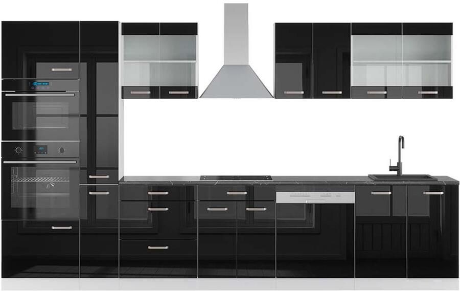 Vicco R-Line Complete keukeneenheid – 350 cm met hoge kast WB Antraciet Zwart hoogglans wit met hoge kast WB Antraciet