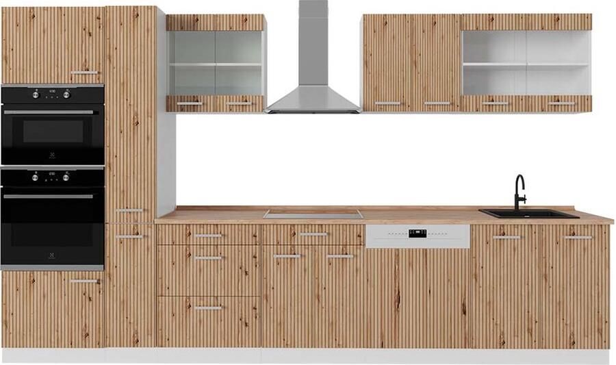 Vicco R-Line Complete keukeneenheid – 350 cm met hoge kast WB Eik Artisanaal eiken wit met hoge kast WB Eik