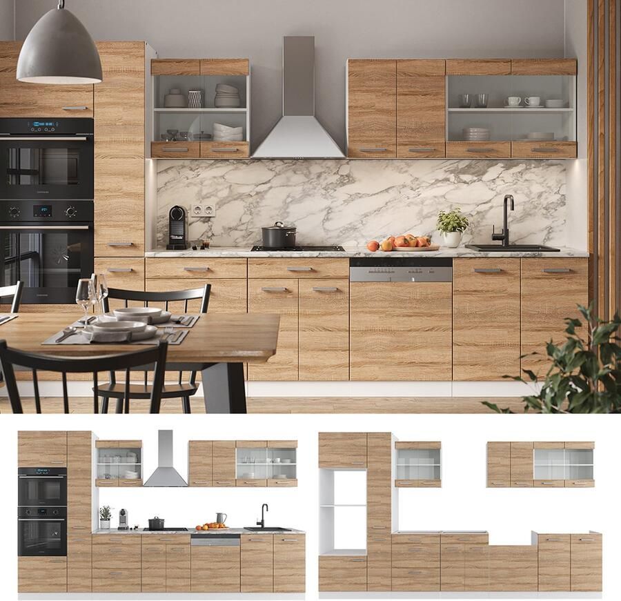 Vicco R-Line Complete keukeneenheid – 350 cm met hoge kast zonder werkblad Sonoma Wit met hoge kast zonder werkblad - Foto 2