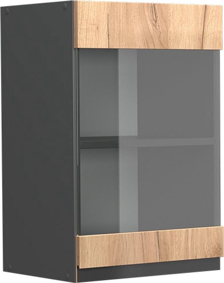 Vicco R-Line Keuken Glazen keukenkast – 40 cm J-vorm Krachtige eik goud J-vorm