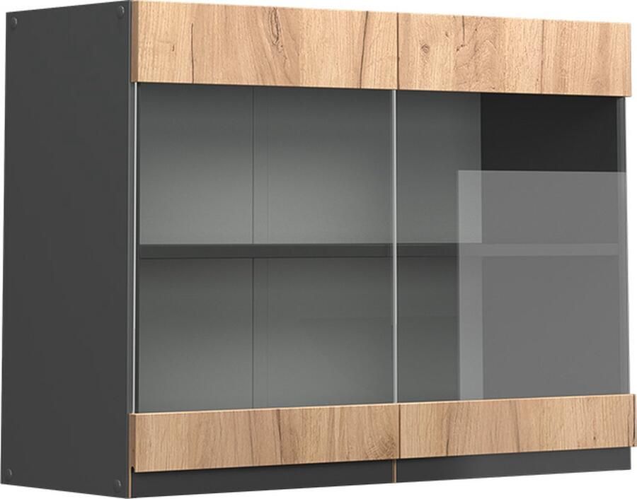 Vicco R-Line Keuken Glazen keukenkast – 80 cm J-vorm Krachtige eik goud J-vorm