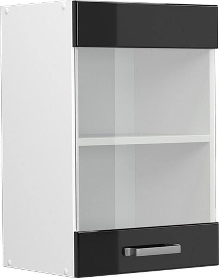 Vicco R-Line Universele hangkast – 40 cm met glazen deur Zwart hoogglans met glazen deur