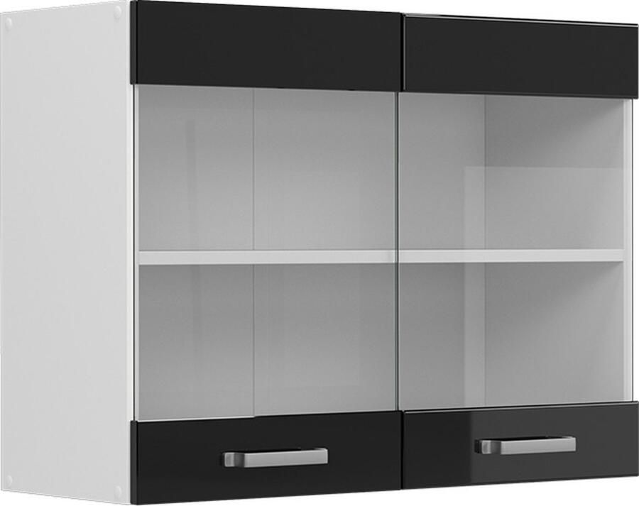 Vicco R-Line Universele hangkast – 80 cm met glazen deuren Zwart hoogglans met glazen deuren
