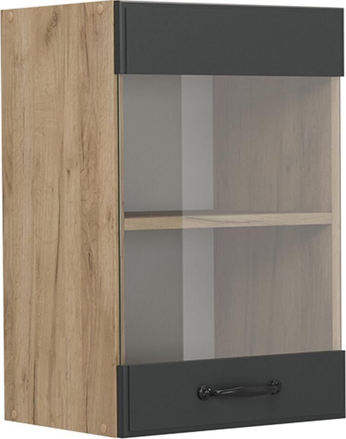 Vicco Glazen keukenkast R-Line Antraciet landhuis Krachtige eik goud 40 cm