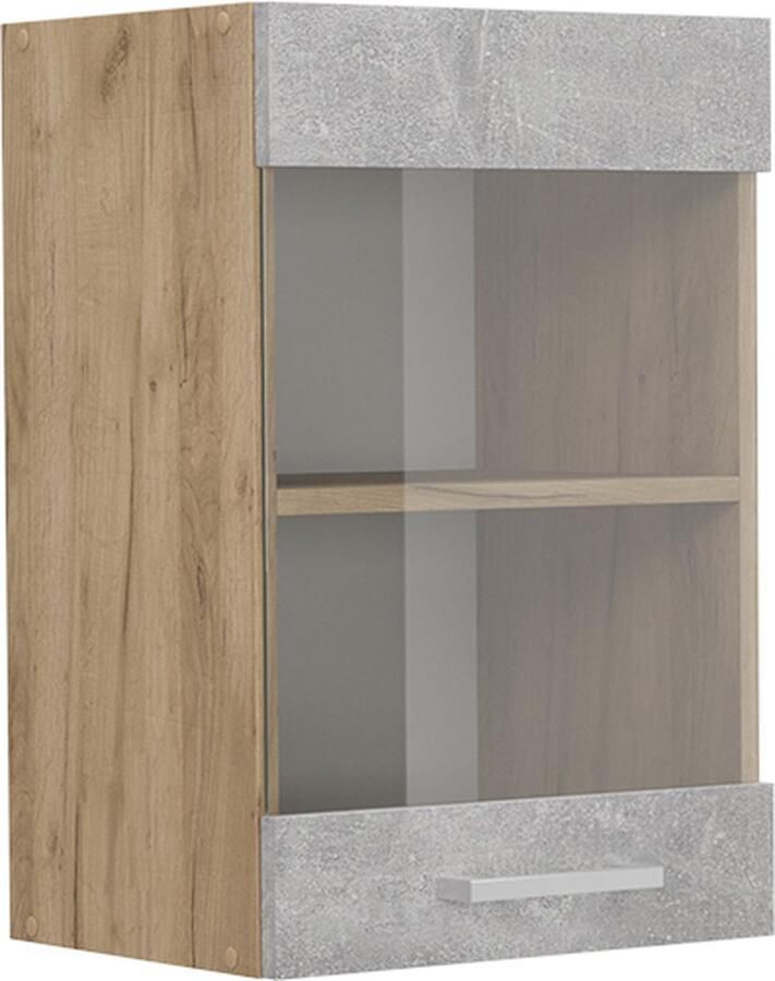 Vicco Glazen keukenkast R-Line Beton Krachtige eik goud 40 cm