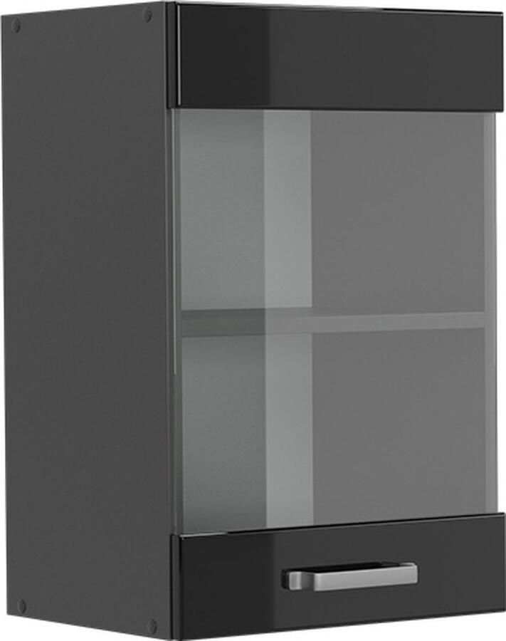 Vicco R-Line Keuken Glazen keukenkast – 40 cm Zwart hoogglans