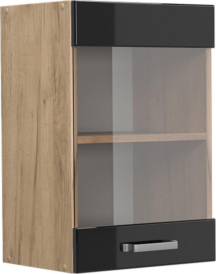 Vicco Glazen keukenkast R-Line Zwart hoogglans Krachtige eik goud 40 cm