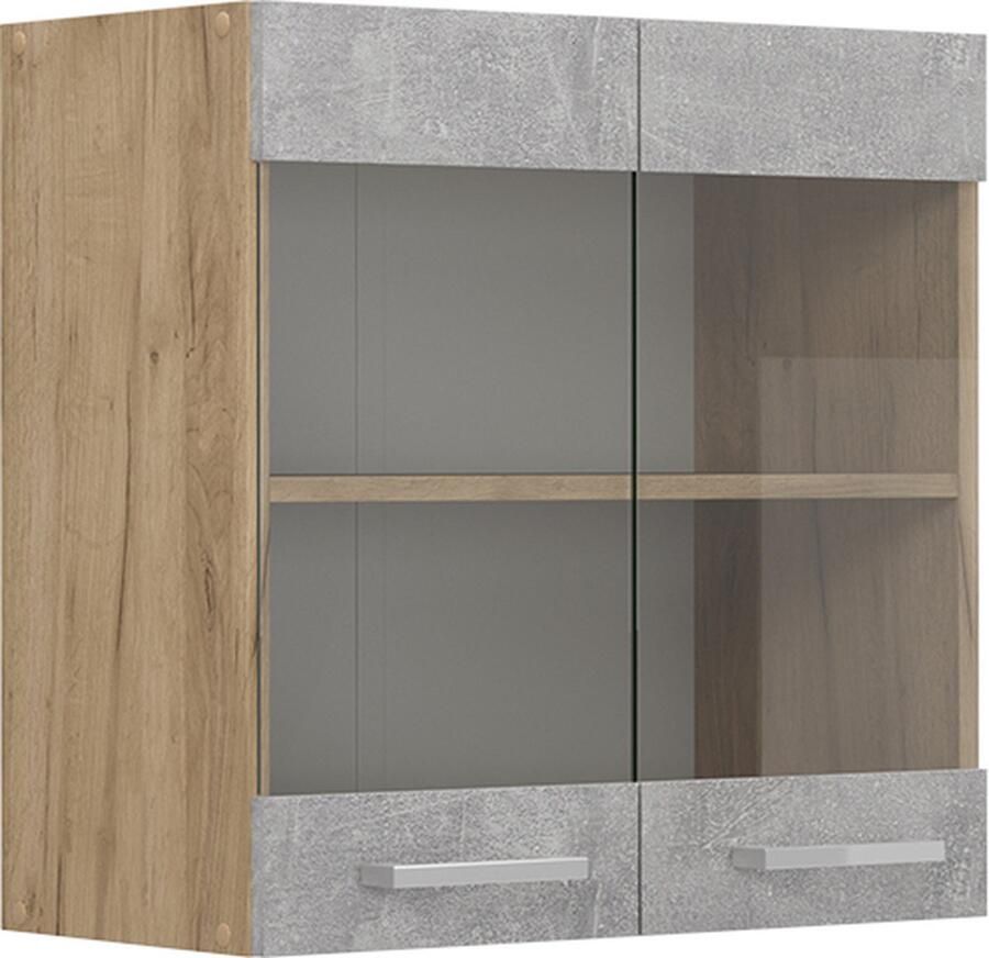 Vicco Glazen keukenkast R-Line Beton Krachtige eik goud 60 cm