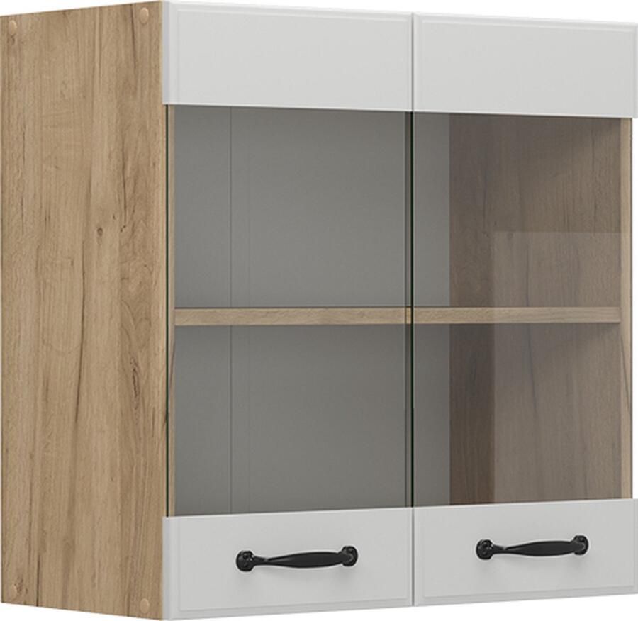 Vicco Glazen keukenkast R-Line Wit Landhuis Krachtige eik goud 60 cm