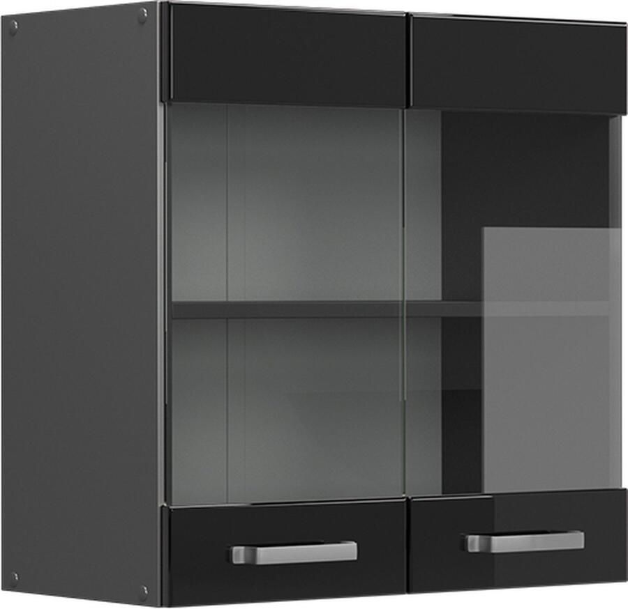 Vicco R-Line Keuken Glazen keukenkast – 60 cm Zwart hoogglans